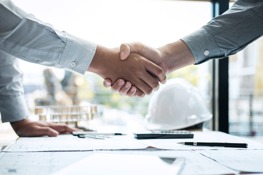 Handshake Of Collaboration, Construction Engineering Or Architec